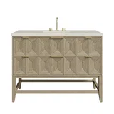 Emmeline 48" Single Vanity, Pebble Oak, w/ 3 CM Siberian Silestone Top w/FreePower Wireless Charger