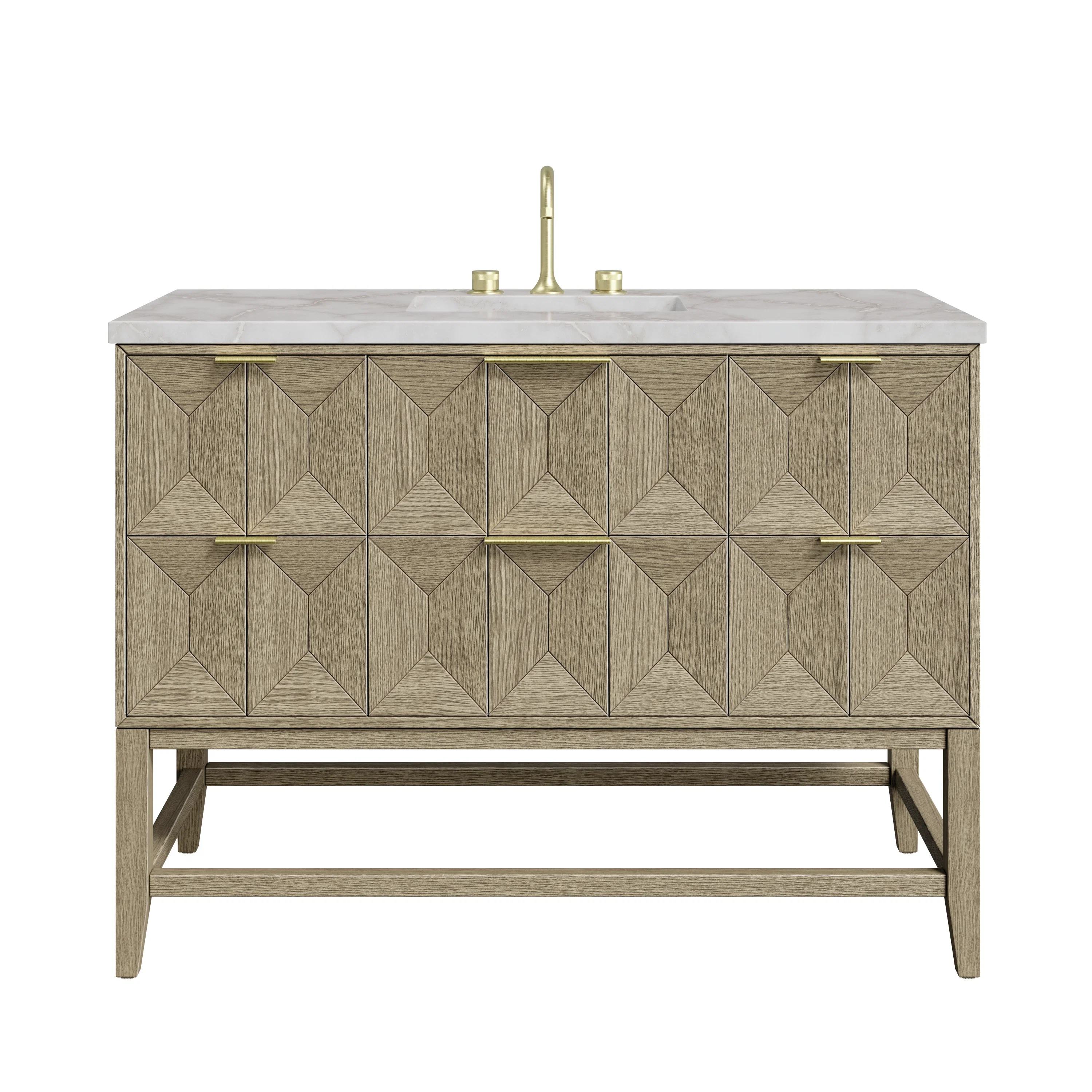 Emmeline 48" Single Vanity, Pebble Oak w/ 3 CM Victorian Silver Silestone Top w/ FreePower Wireless Charger