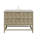 Emmeline 48" Single Vanity, Pebble Oak w/ 3 CM Victorian Silver Silestone Top w/ FreePower Wireless Charger