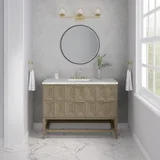 Emmeline 48" Single Vanity, Pebble Oak w/ 3 CM Victorian Silver Silestone Top w/ FreePower Wireless Charger