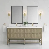 Emmeline 72" Double Vanity, Pebble Oak w/ Single Hole 3 CM White Zeus Top & Backsplash
