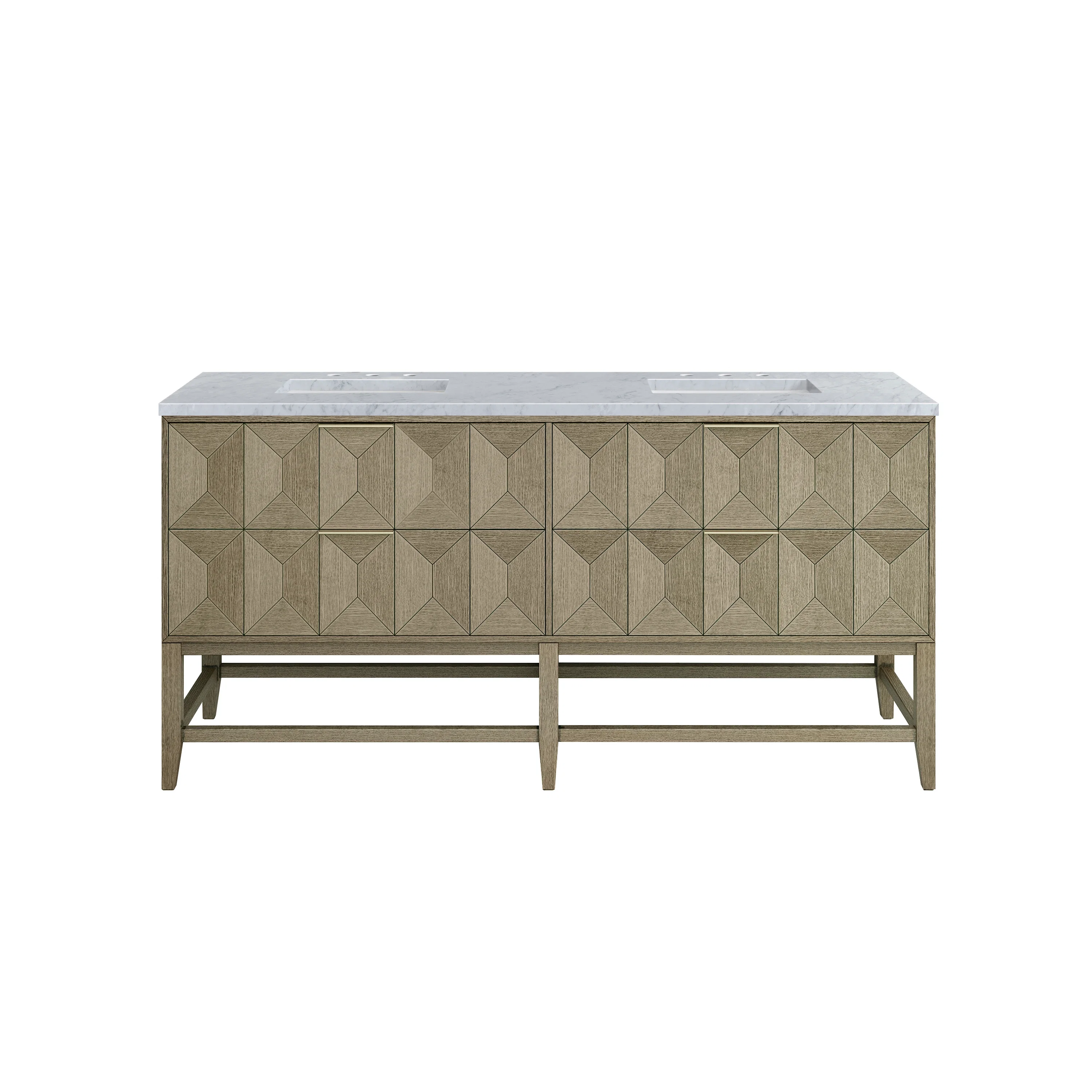 Emmeline 72" Double Vanity, Pebble Oak w/ 3 CM Carrara Marble Top