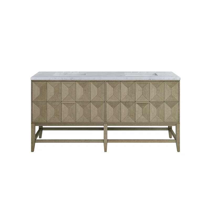 Emmeline 72" Double Vanity, Pebble Oak w/ 3 CM Carrara Marble Top