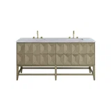 Emmeline 72" Double Vanity, Pebble Oak w/ 3 CM Carrara Marble Top