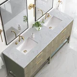 Emmeline 72" Double Vanity, Pebble Oak w/ 3 CM Carrara Marble Top