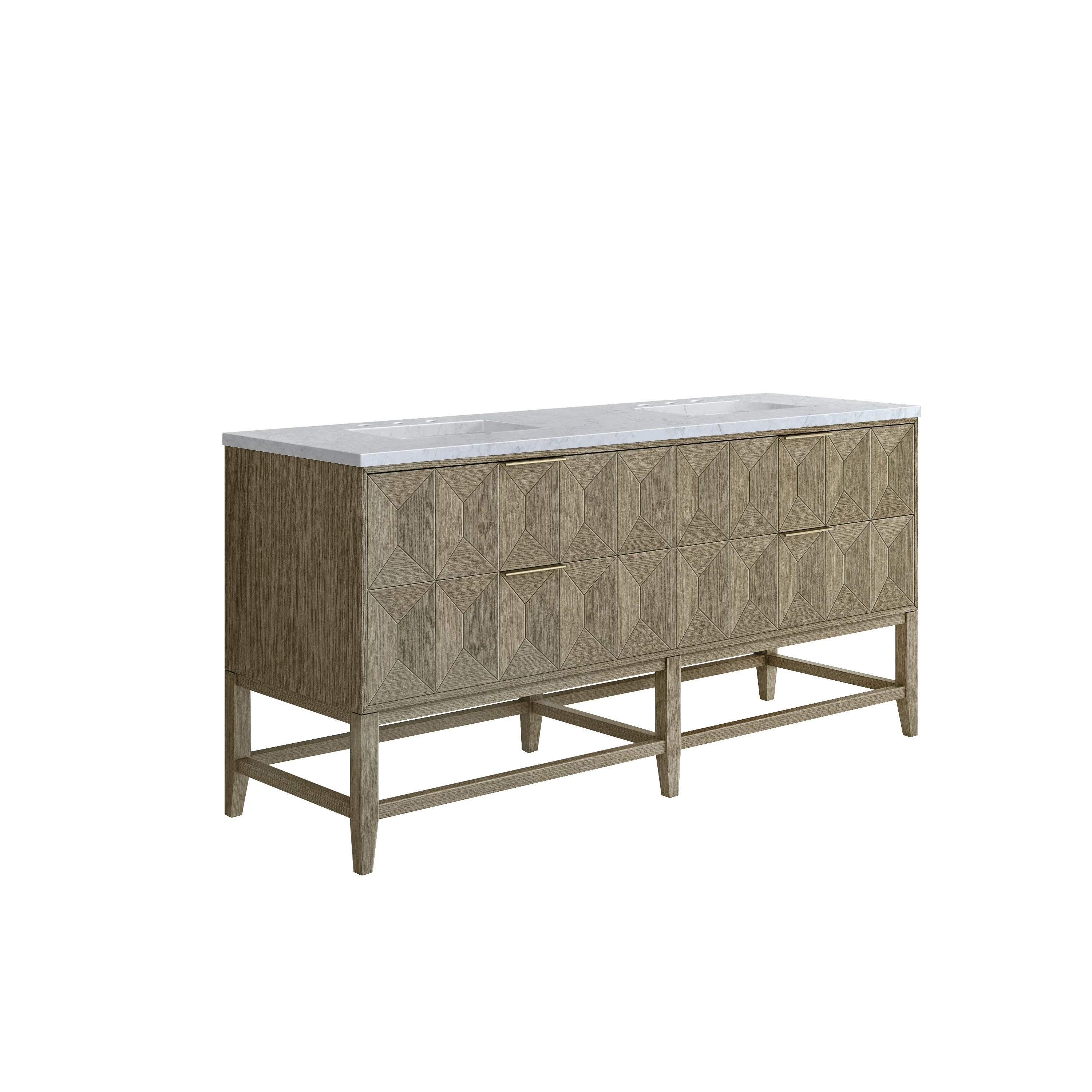 Emmeline 72" Double Vanity, Pebble Oak w/ 3 CM Carrara Marble Top