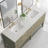 Emmeline 72" Double Vanity, Pebble Oak w/ 3 CM Eternal Jasmine Pearl Top