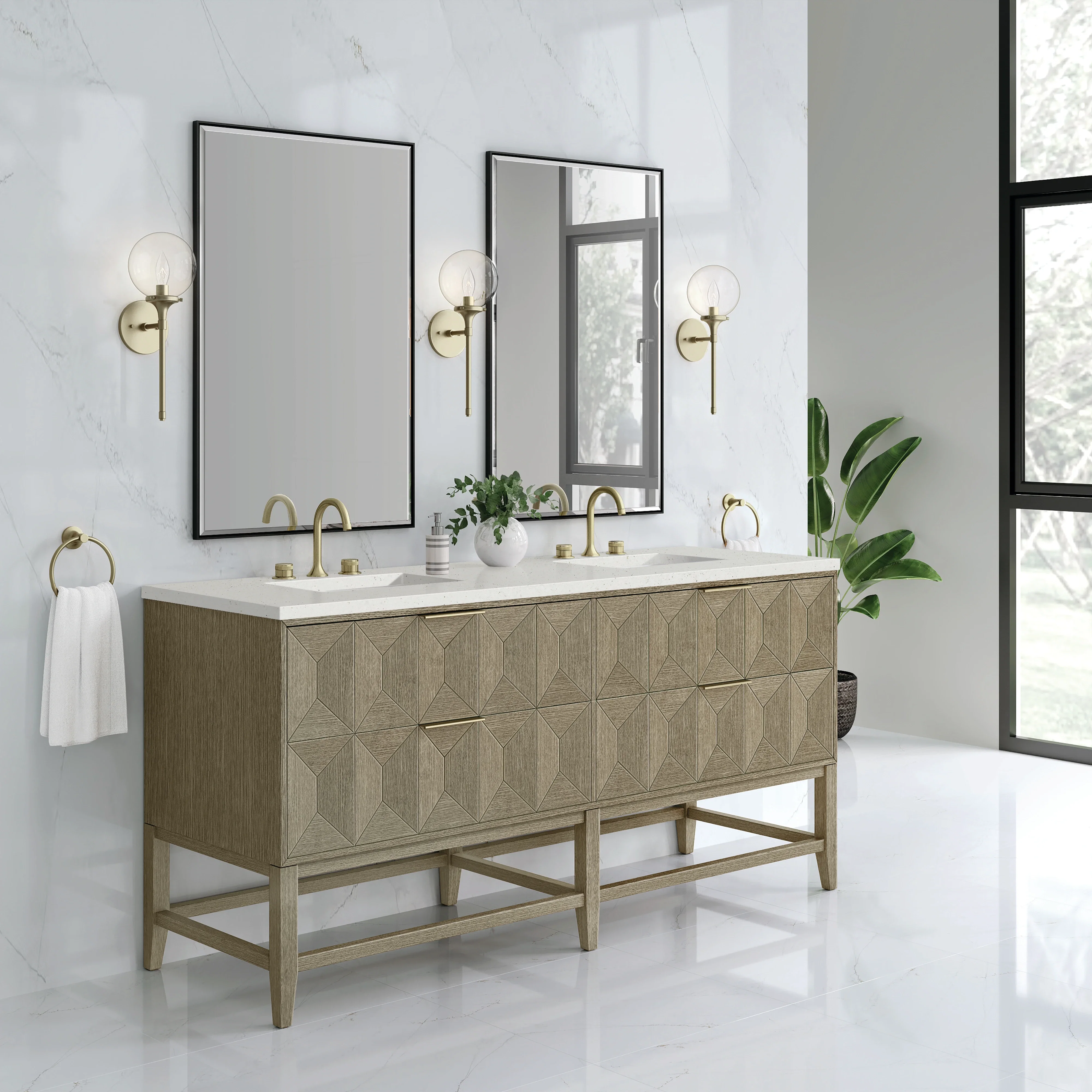 Emmeline 72" Double Vanity, Pebble Oak w/ 3 CM Lime Delight Top