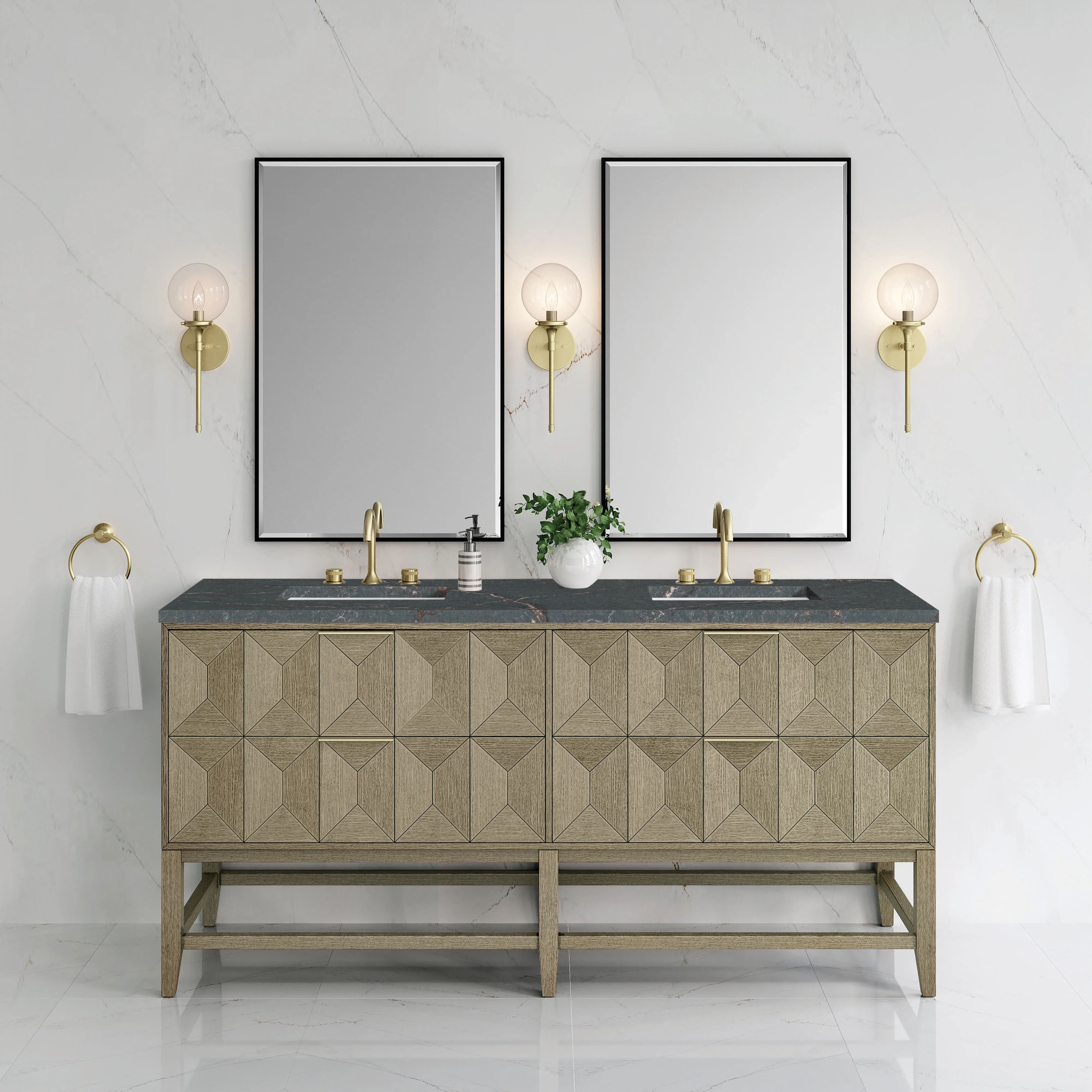 Emmeline 72" Double Vanity, Pebble Oak w/ 3 CM Parisien Bleu Top