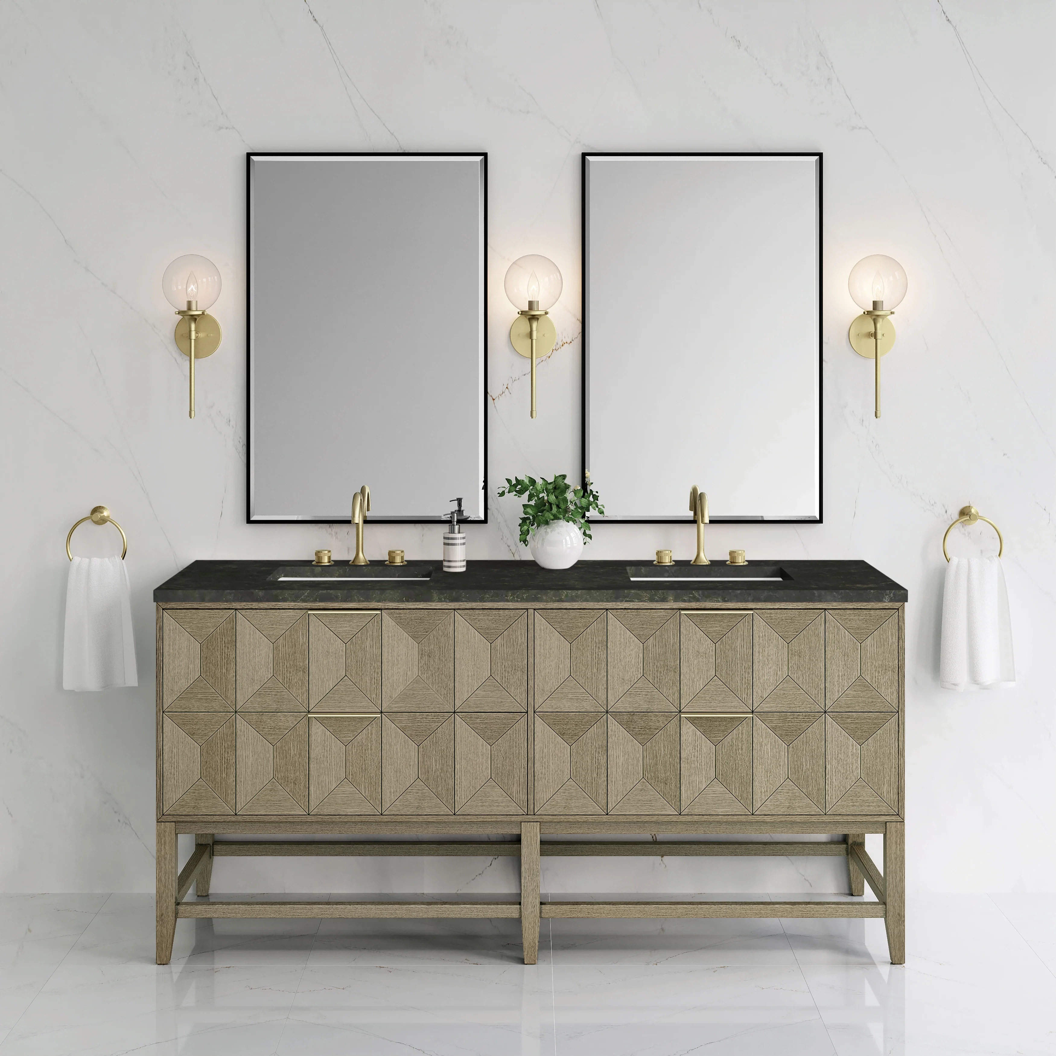 Emmeline 72" Double Vanity, Pebble Oak, w/ 3 CM Phantome Eclos Top