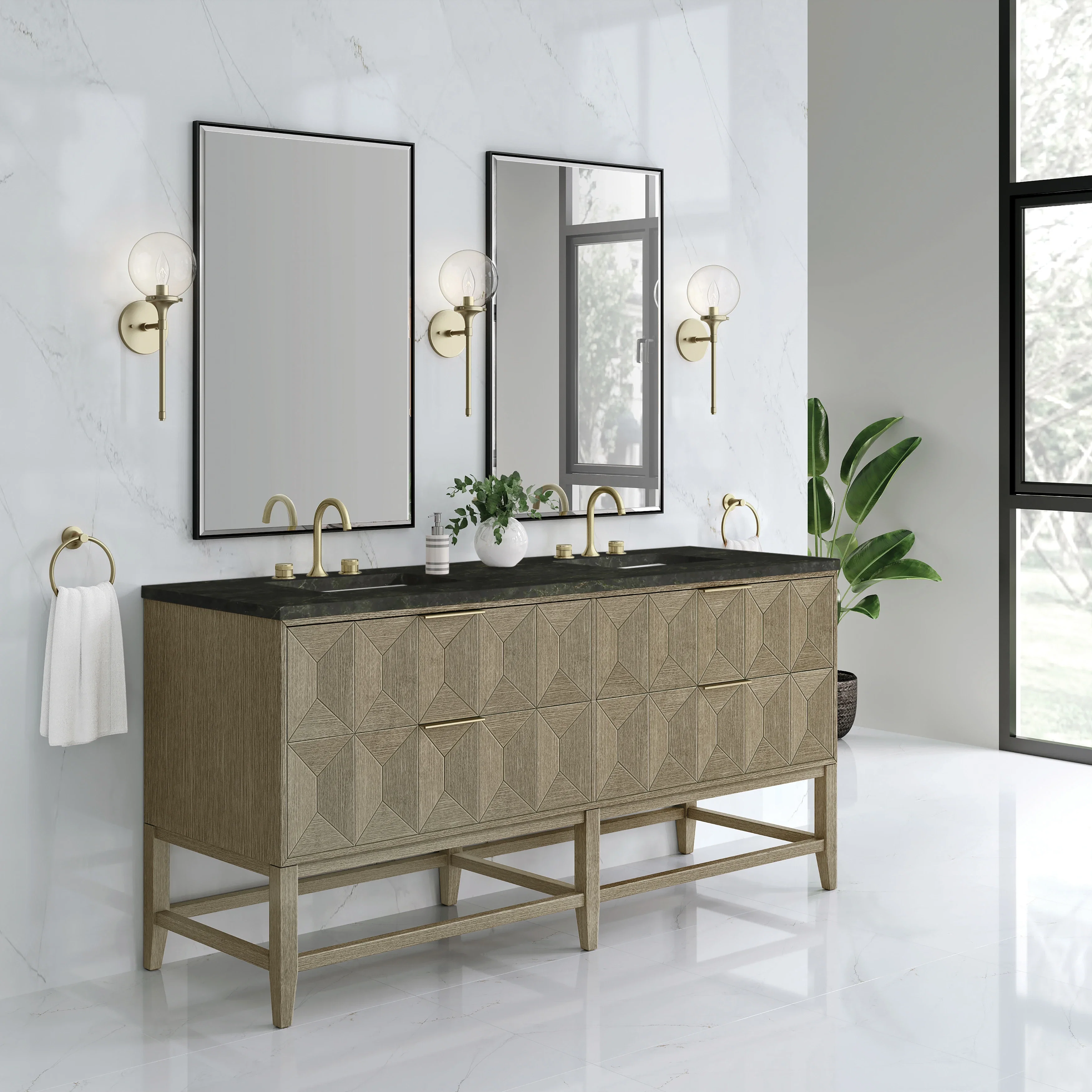 Emmeline 72" Double Vanity, Pebble Oak, w/ 3 CM Phantome Eclos Top