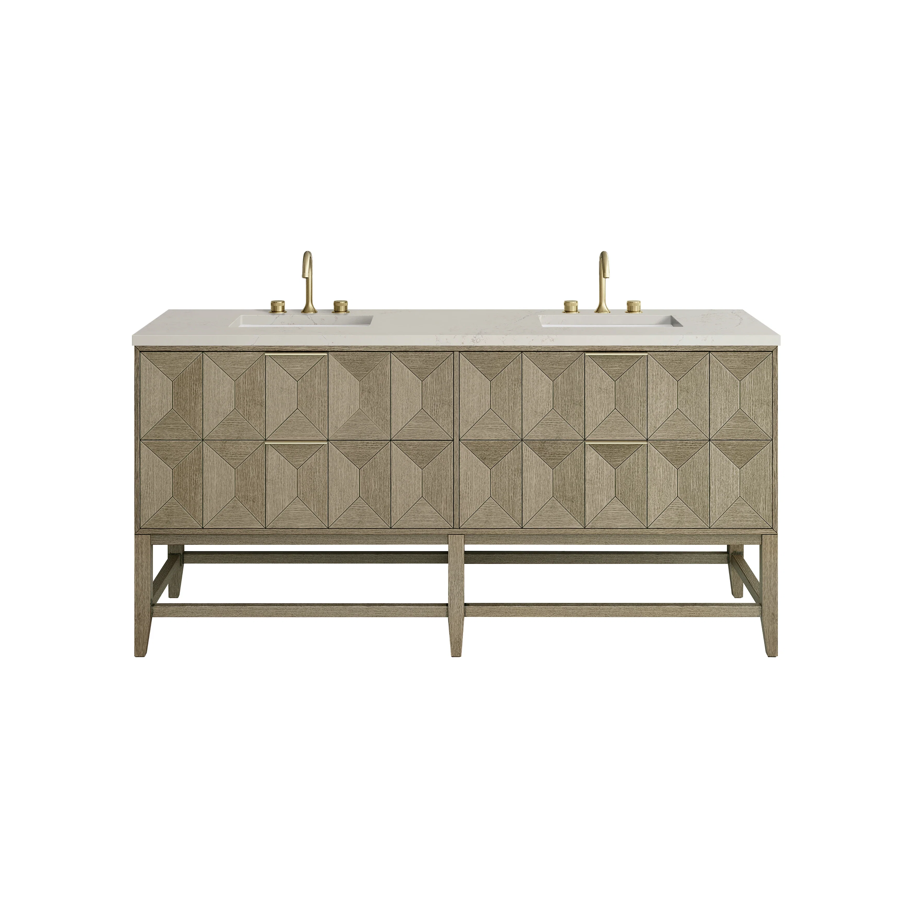 Emmeline 72" Double Vanity, Pebble Oak, w/ 3 CM Siberian Silestone Top