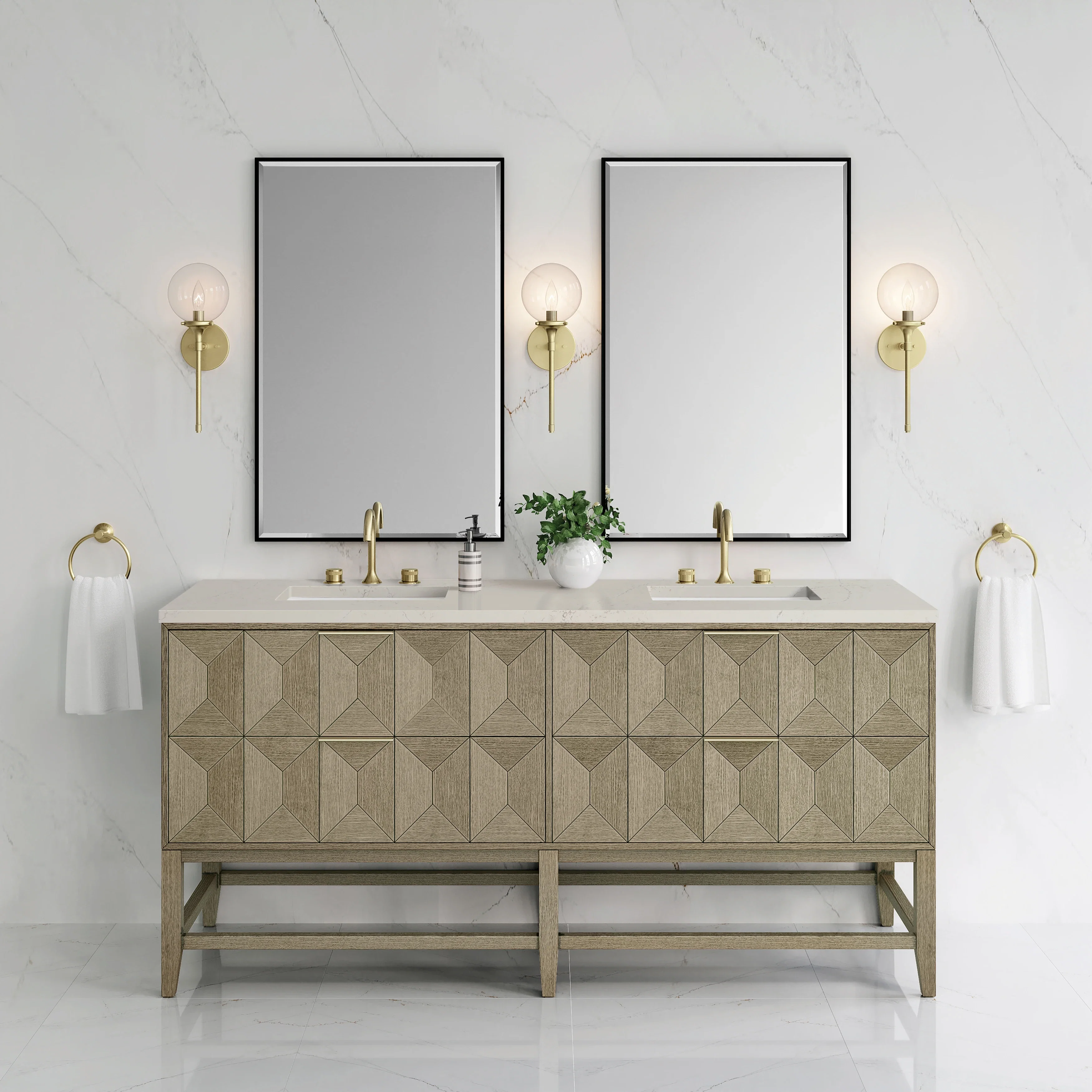 Emmeline 72" Double Vanity, Pebble Oak, w/ 3 CM Siberian Silestone Top