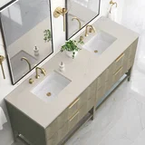 Emmeline 72" Double Vanity, Pebble Oak, w/ 3 CM Siberian Silestone Top