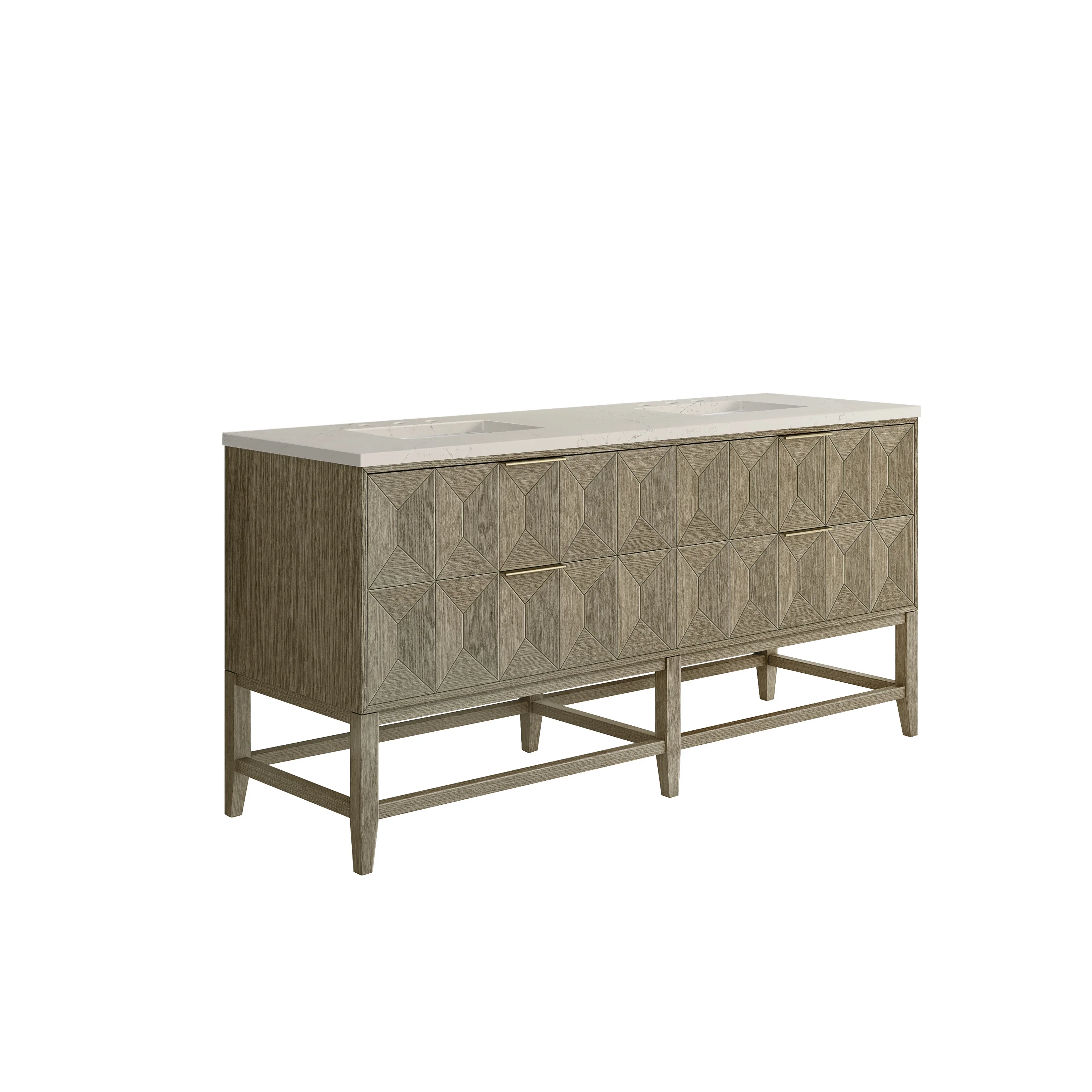 Emmeline 72" Double Vanity, Pebble Oak, w/ 3 CM Siberian Silestone Top
