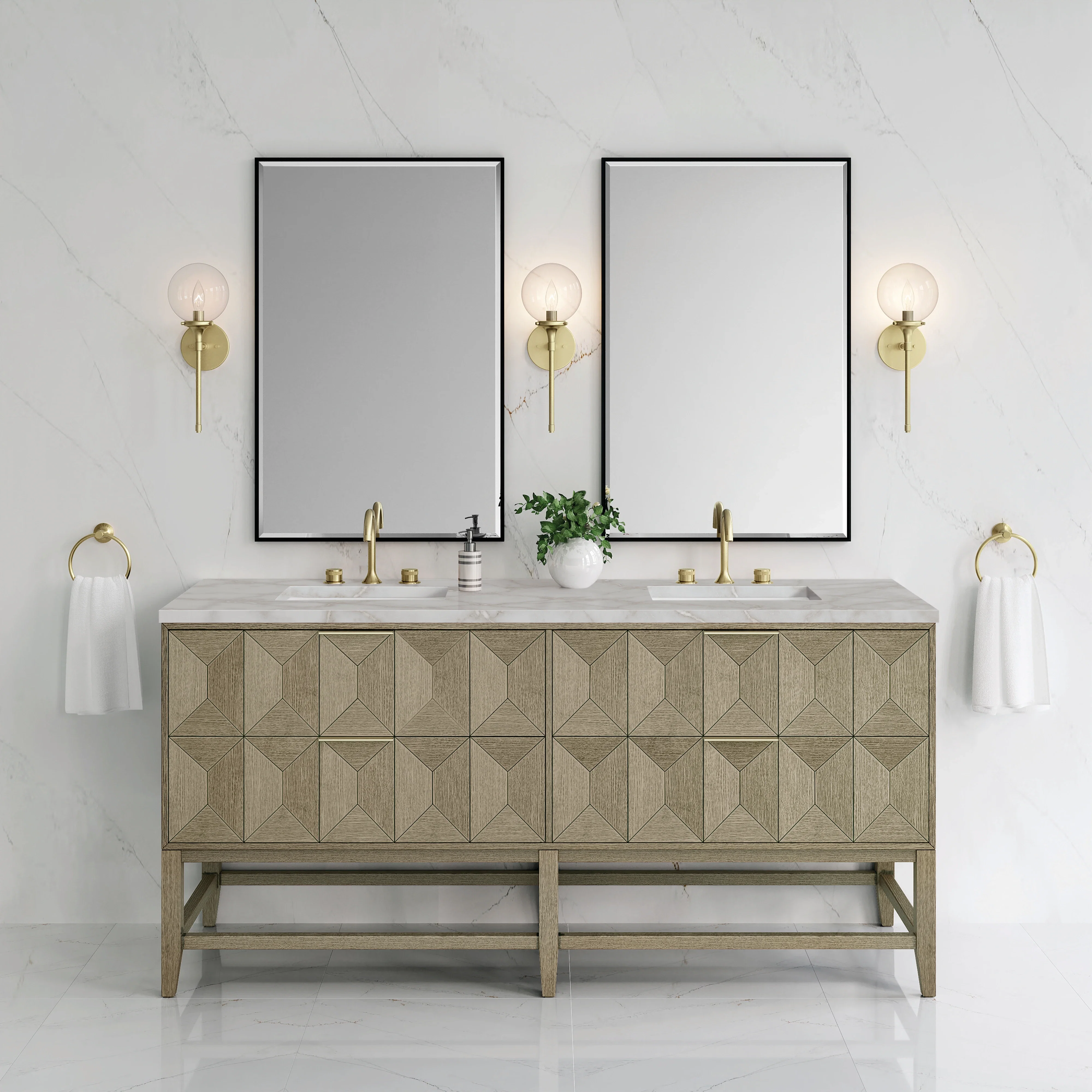 Emmeline 72" Double Vanity, Pebble Oak w/ 3 CM Victorian Silver Top