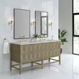 Emmeline 72" Double Vanity, Pebble Oak w/ 3 CM Victorian Silver Top