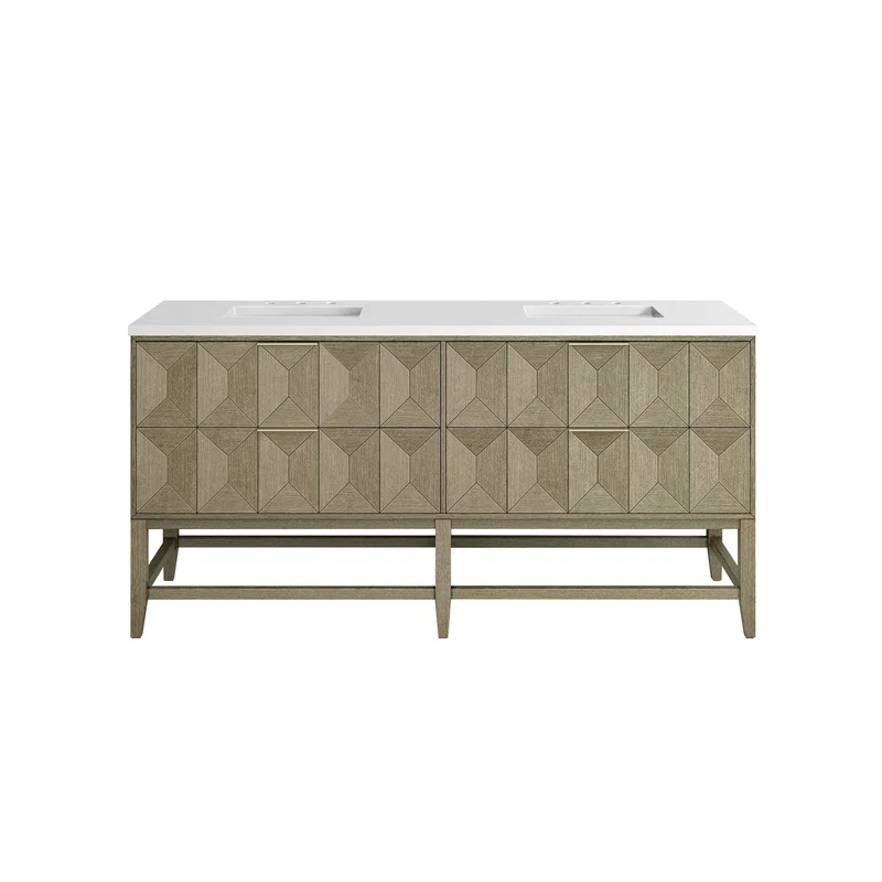 Emmeline 72" Double Vanity, Pebble Oak w/ 3 CM White Zeus Top
