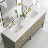 Emmeline 72" Double Vanity, Pebble Oak w/ 3 CM White Zeus Top