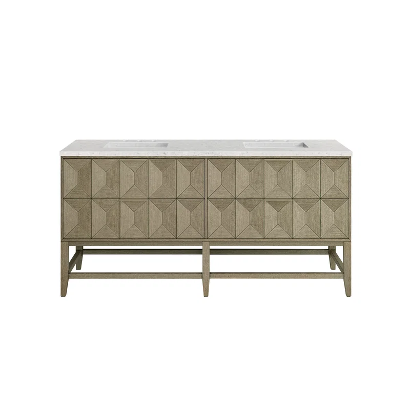 Emmeline 72" Double Vanity, Pebble Oak w/ 3 CM Eternal Jasmine Pearl Top w/FreePower Wireless Charger