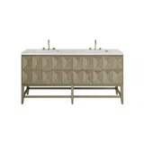 Emmeline 72" Double Vanity, Pebble Oak w/ 3 CM Eternal Jasmine Pearl Top w/FreePower Wireless Charger