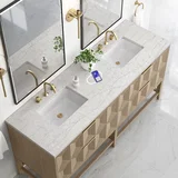 Emmeline 72" Double Vanity, Pebble Oak w/ 3 CM Eternal Jasmine Pearl Top w/FreePower Wireless Charger