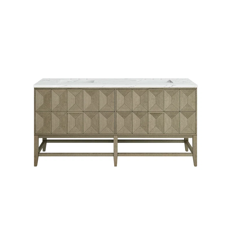 Emmeline 72" Double Vanity, Pebble Oak w/ 3 CM Ethereal Noctis Top w/FreePower Wireless Charger