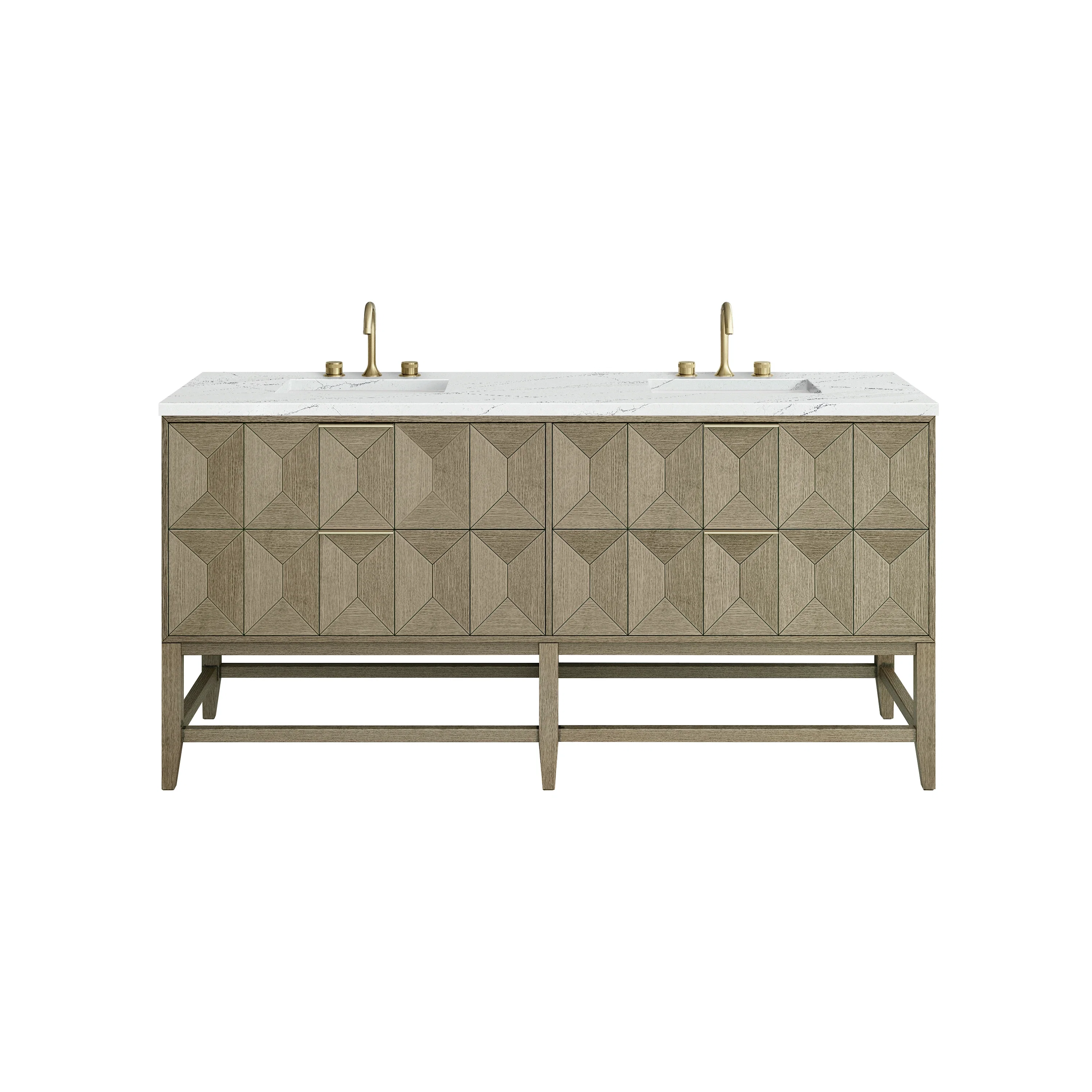 Emmeline 72" Double Vanity, Pebble Oak w/ 3 CM Ethereal Noctis Top w/FreePower Wireless Charger