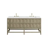 Emmeline 72" Double Vanity, Pebble Oak w/ 3 CM Ethereal Noctis Top w/FreePower Wireless Charger