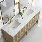 Emmeline 72" Double Vanity, Pebble Oak w/ 3 CM Ethereal Noctis Top w/FreePower Wireless Charger