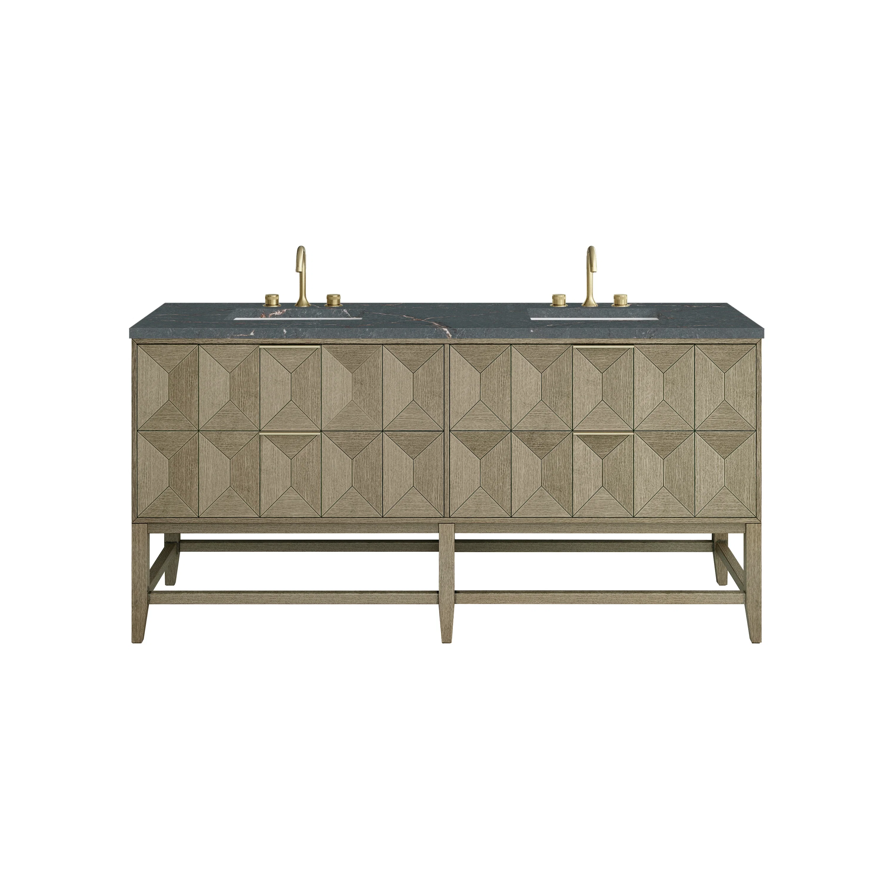 Emmeline 72" Double Vanity, Pebble Oak w/ 3 CM Parisien Bleu Top w/FreePower Wireless Charger