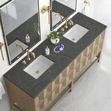 Emmeline 72" Double Vanity, Pebble Oak w/ 3 CM Parisien Bleu Top w/FreePower Wireless Charger