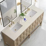Emmeline 72" Double Vanity, Pebble Oak, w/ 3 CM Siberian Silestone Top w/FreePower Wireless Charger