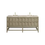 Emmeline 72" Double Vanity, Pebble Oak, w/ 3 CM Tajnar Eclos Top w/FreePower Wireless Charger