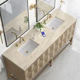 Emmeline 72" Double Vanity, Pebble Oak, w/ 3 CM Tajnar Eclos Top w/FreePower Wireless Charger