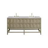 Emmeline 72" Double Vanity, Pebble Oak w/ 3 CM Victorian Silver Top w/FreePower Wireless Charger