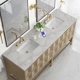 Emmeline 72" Double Vanity, Pebble Oak w/ 3 CM Victorian Silver Top w/FreePower Wireless Charger