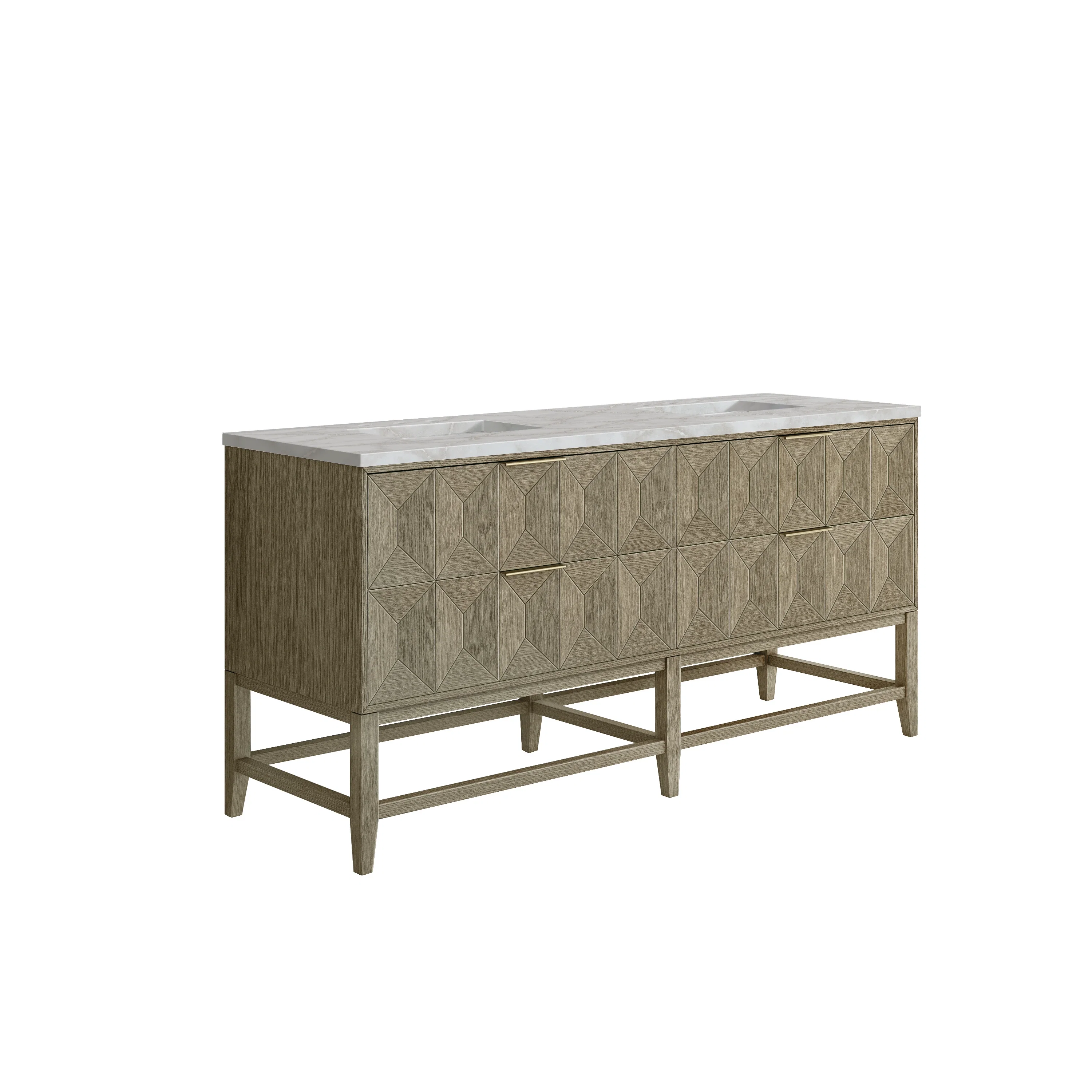 Emmeline 72" Double Vanity, Pebble Oak w/ 3 CM Victorian Silver Top w/FreePower Wireless Charger