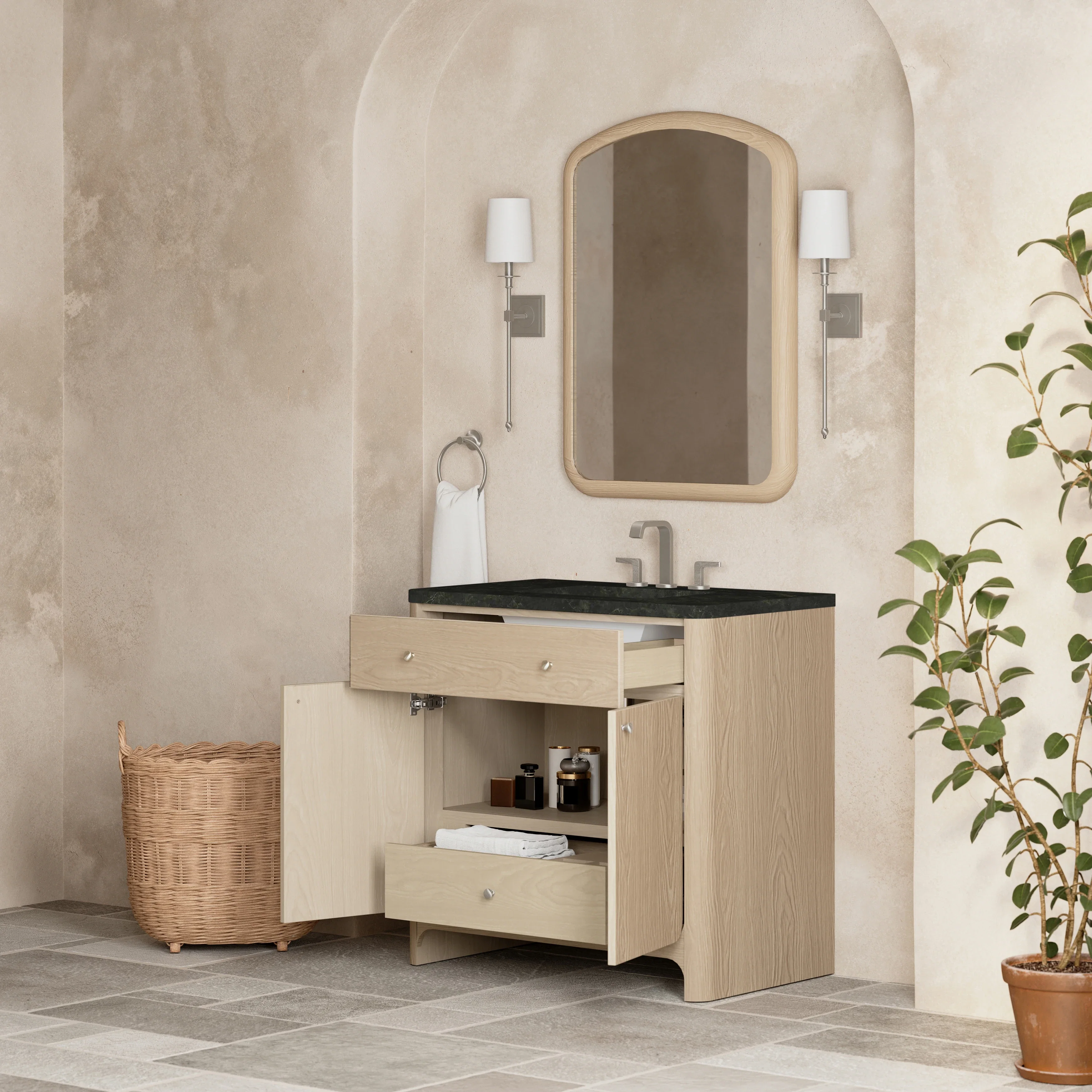 Gracyn 36" Single Vanity, Coastal Driftwood, w/ 3 CM Phantome Eclos Widespread Top