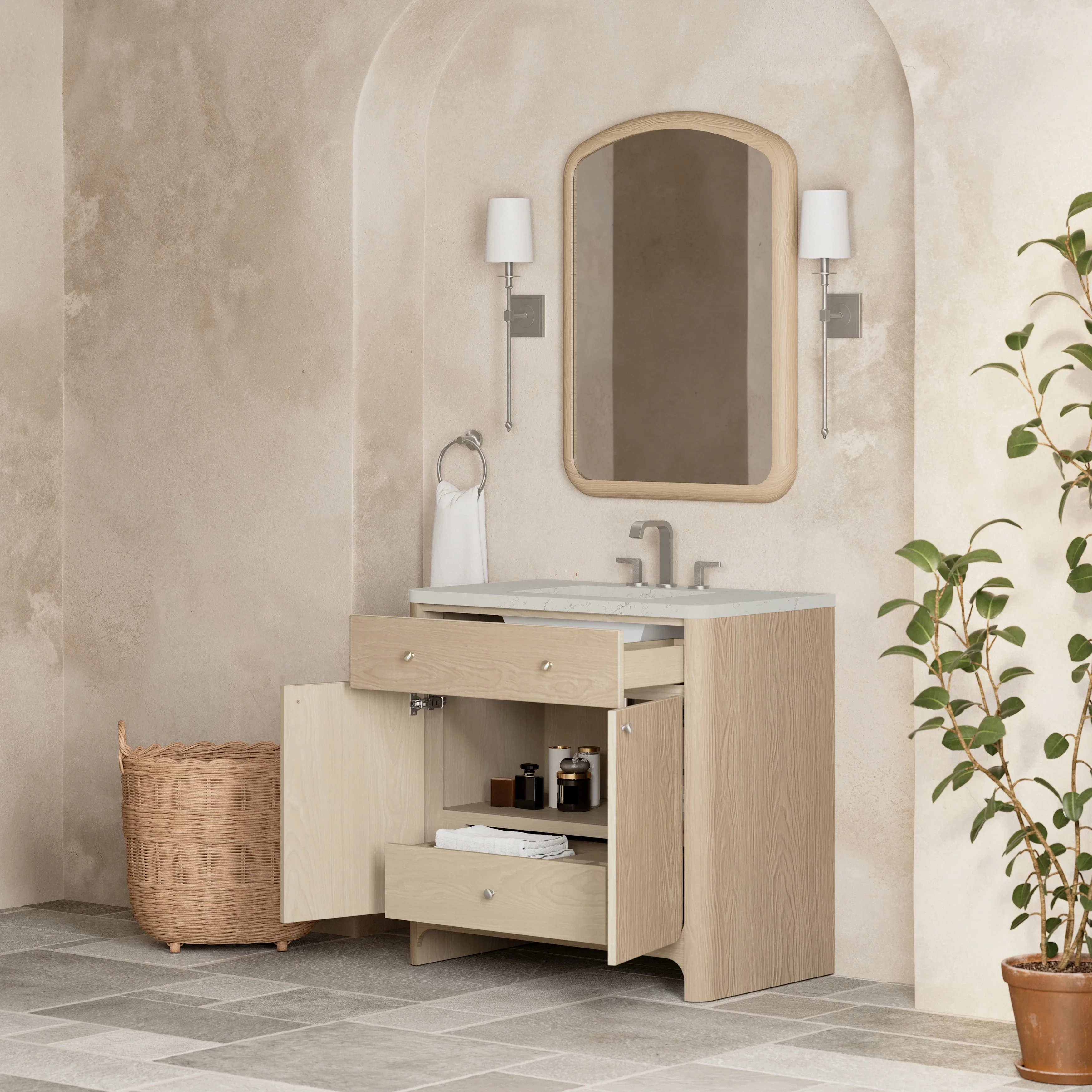 Gracyn 36" Single Vanity, Coastal Driftwood, w/ 3 CM Siberian Silestone Widespread Top