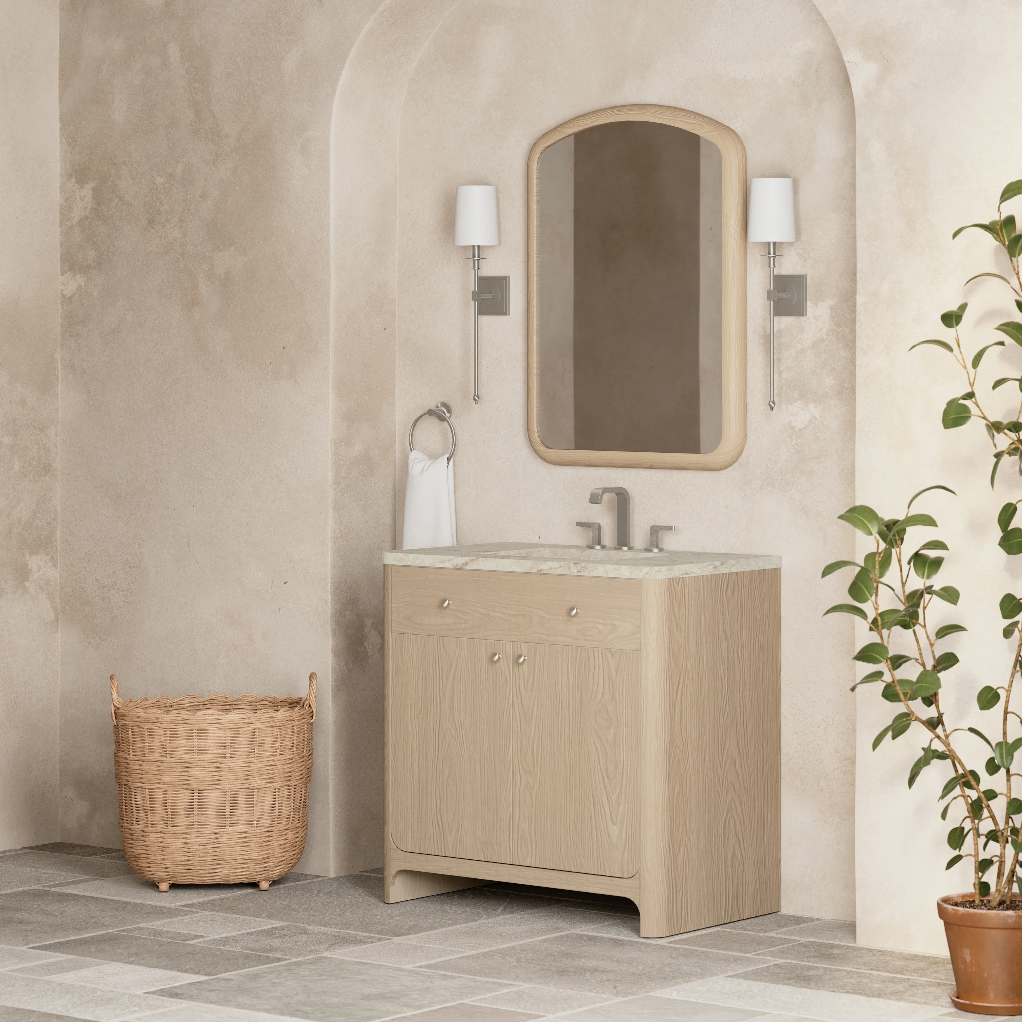 Gracyn 36" Single Vanity, Coastal Driftwood, w/ 3 CM Tajnar Eclos Widespread Top