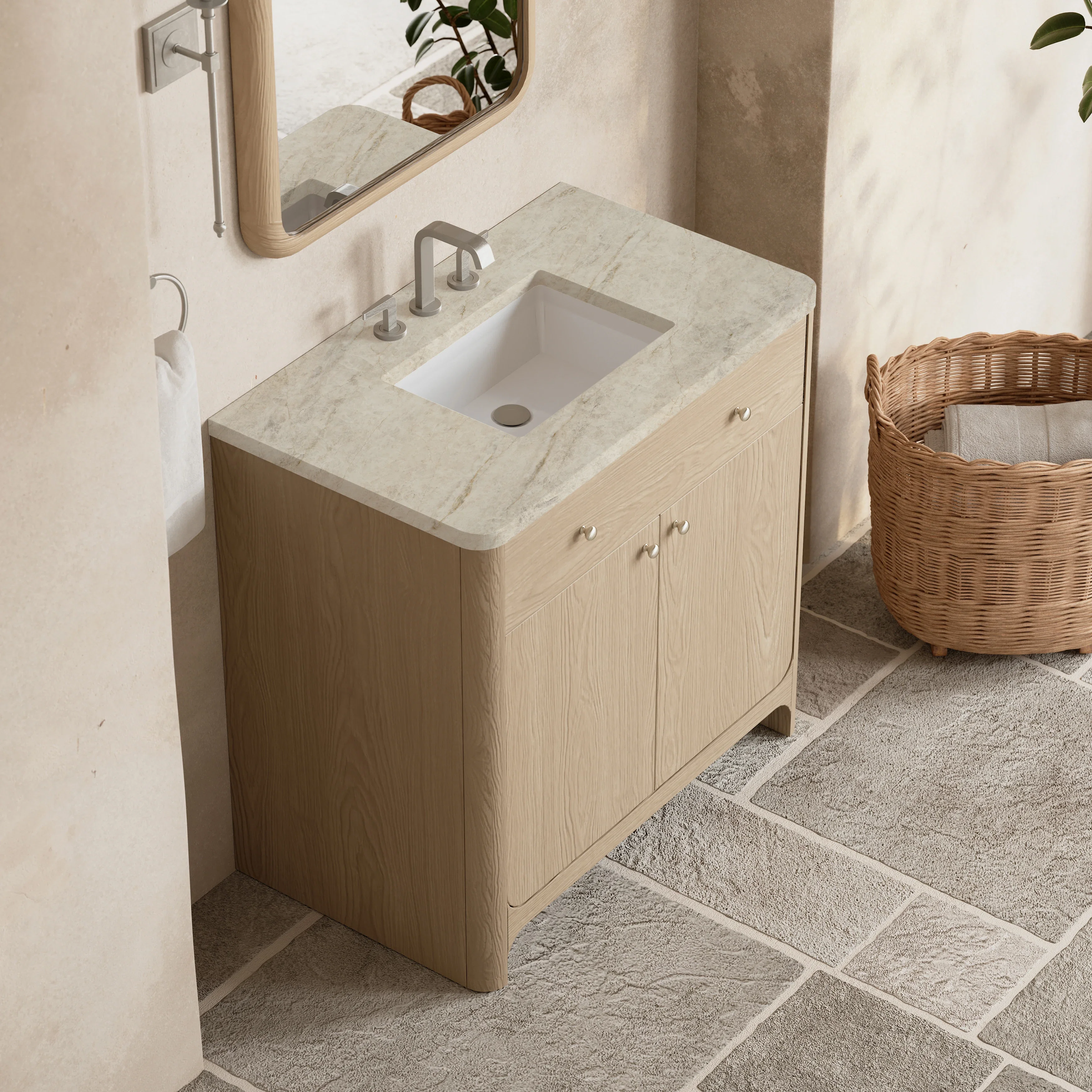 Gracyn 36" Single Vanity, Coastal Driftwood, w/ 3 CM Tajnar Eclos Widespread Top