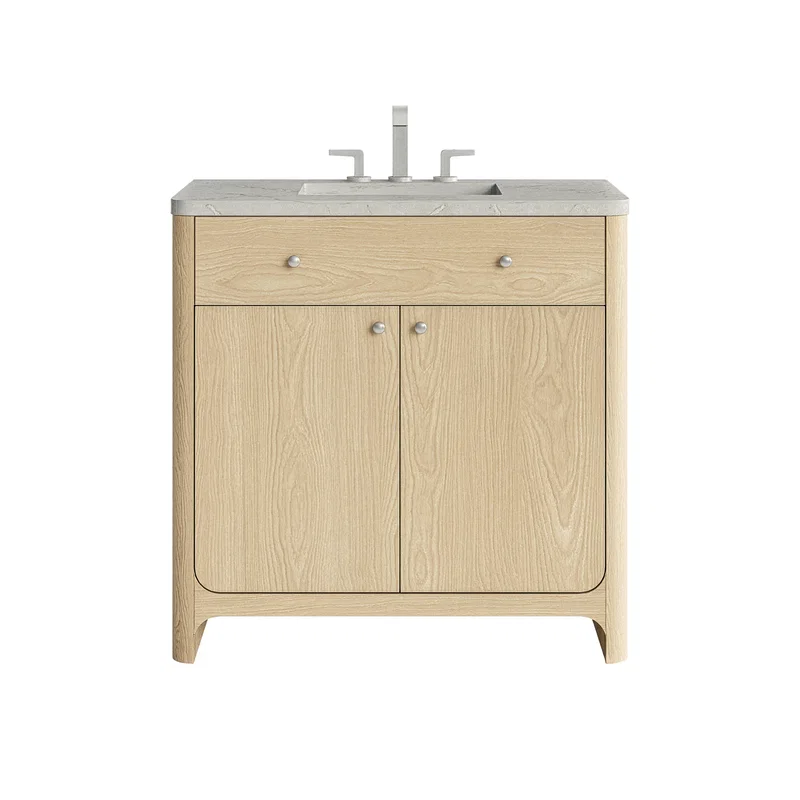 Gracyn 36" Single Vanity, Coastal Driftwood, w/ 3 CM Victorian Silver Quartz Widespread Top