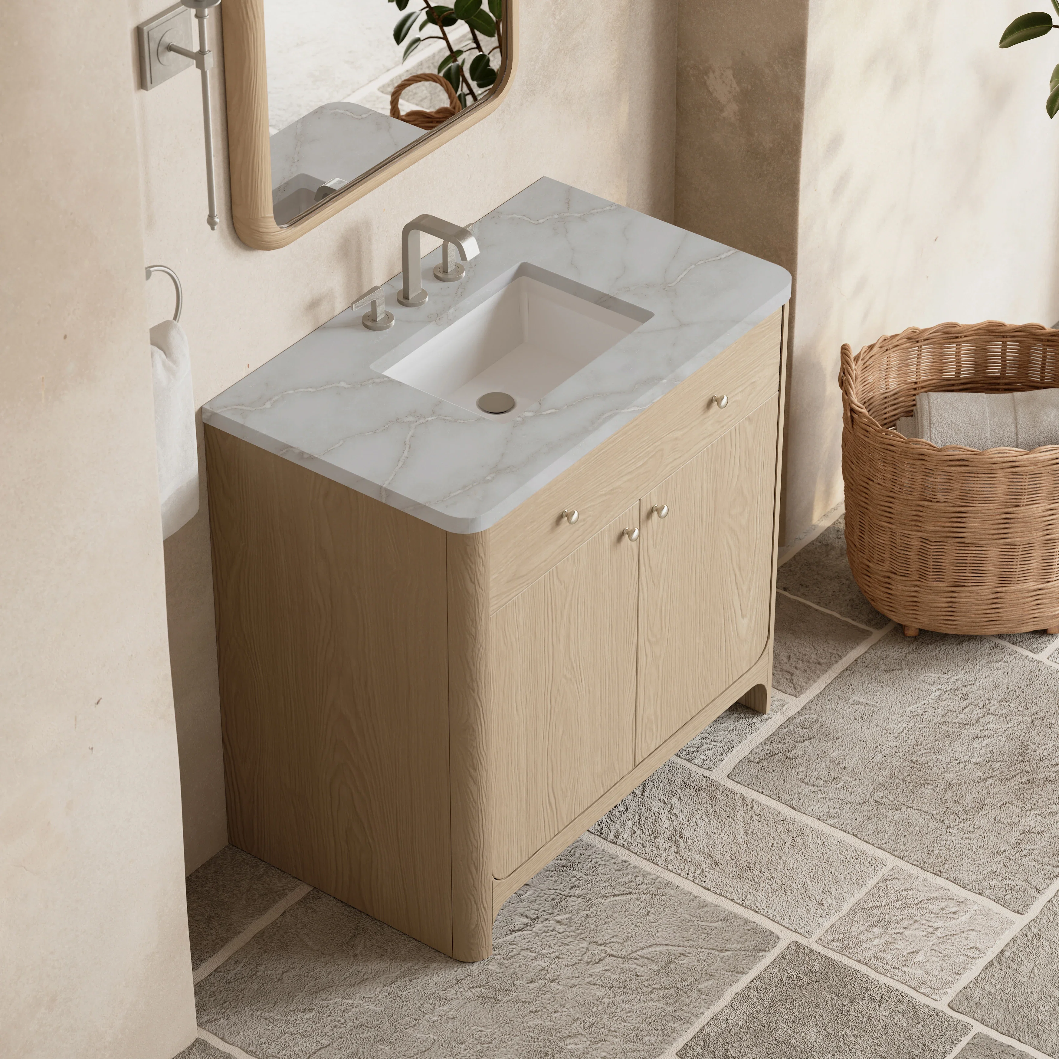 Gracyn 36" Single Vanity, Coastal Driftwood, w/ 3 CM Victorian Silver Quartz Widespread Top