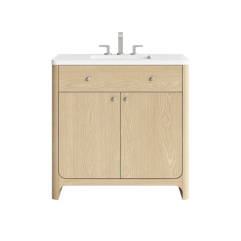 Gracyn 36" Single Vanity, Coastal Driftwood, w/ 3 CM White Zeus Quartz Widespread Top