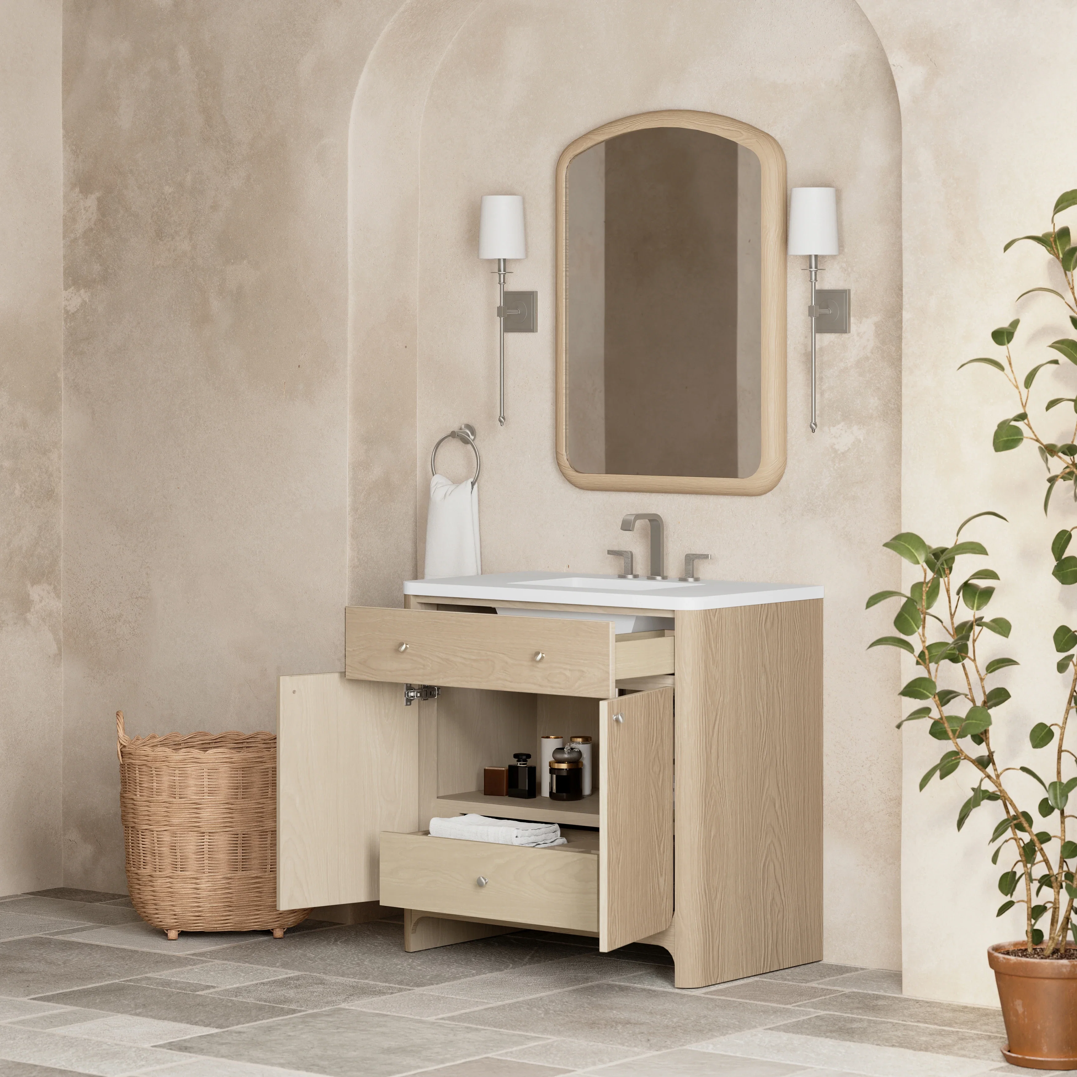 Gracyn 36" Single Vanity, Coastal Driftwood, w/ 3 CM White Zeus Quartz Widespread Top