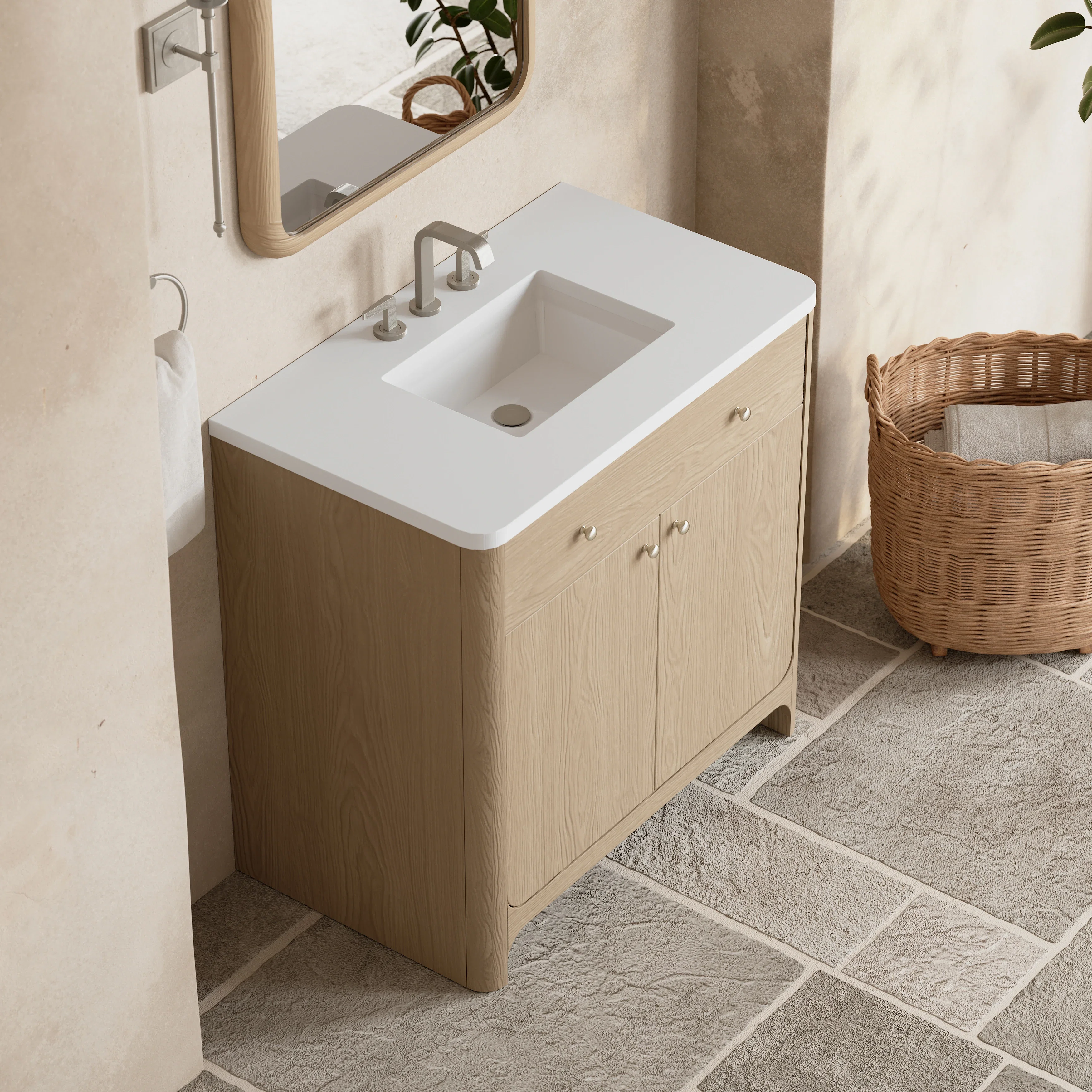 Gracyn 36" Single Vanity, Coastal Driftwood, w/ 3 CM White Zeus Quartz Widespread Top