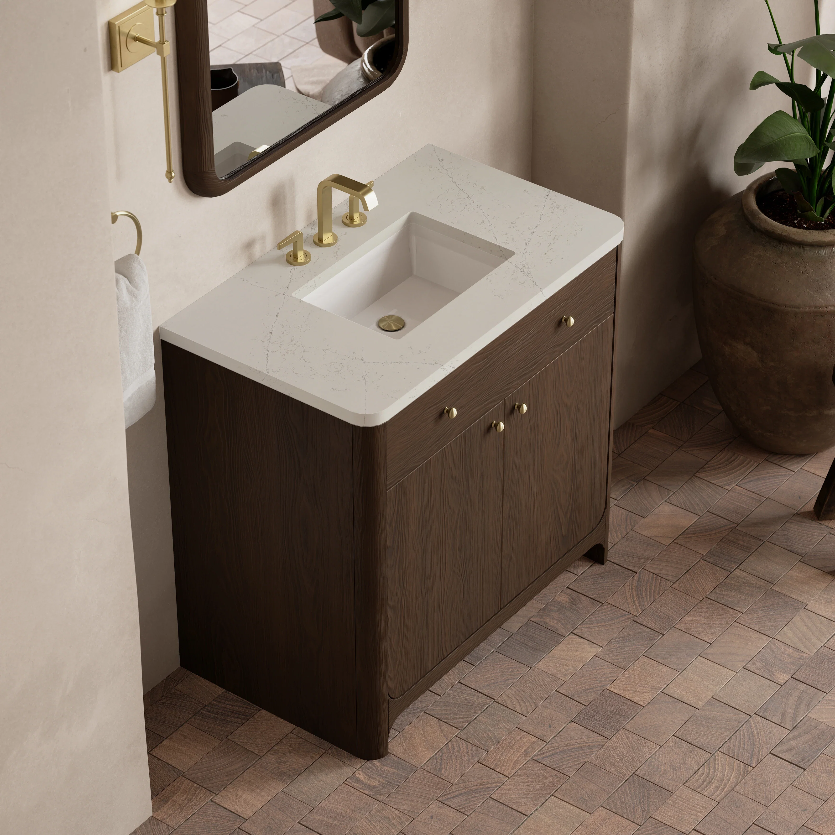 Gracyn 36" Single Vanity, Sable, w/ 3 CM Siberian Silestone Widespread Top
