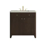Gracyn 36" Single Vanity, Sable, w/ 3 CM Victorian Silver Quartz Widespread Top