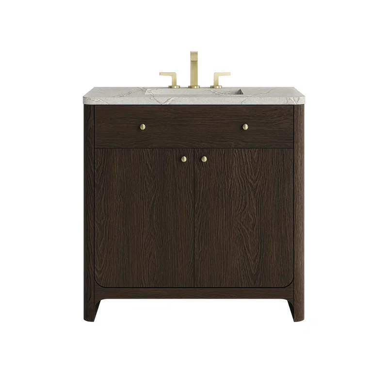 Gracyn 36" Single Vanity, Sable, w/ 3 CM Victorian Silver Quartz Widespread Top